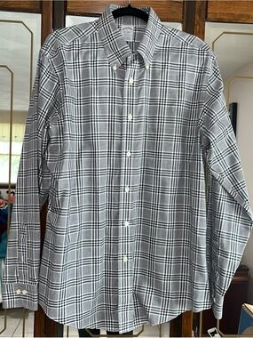 Brooks Brothers Black and White Plaid Button-Down Shirt Large